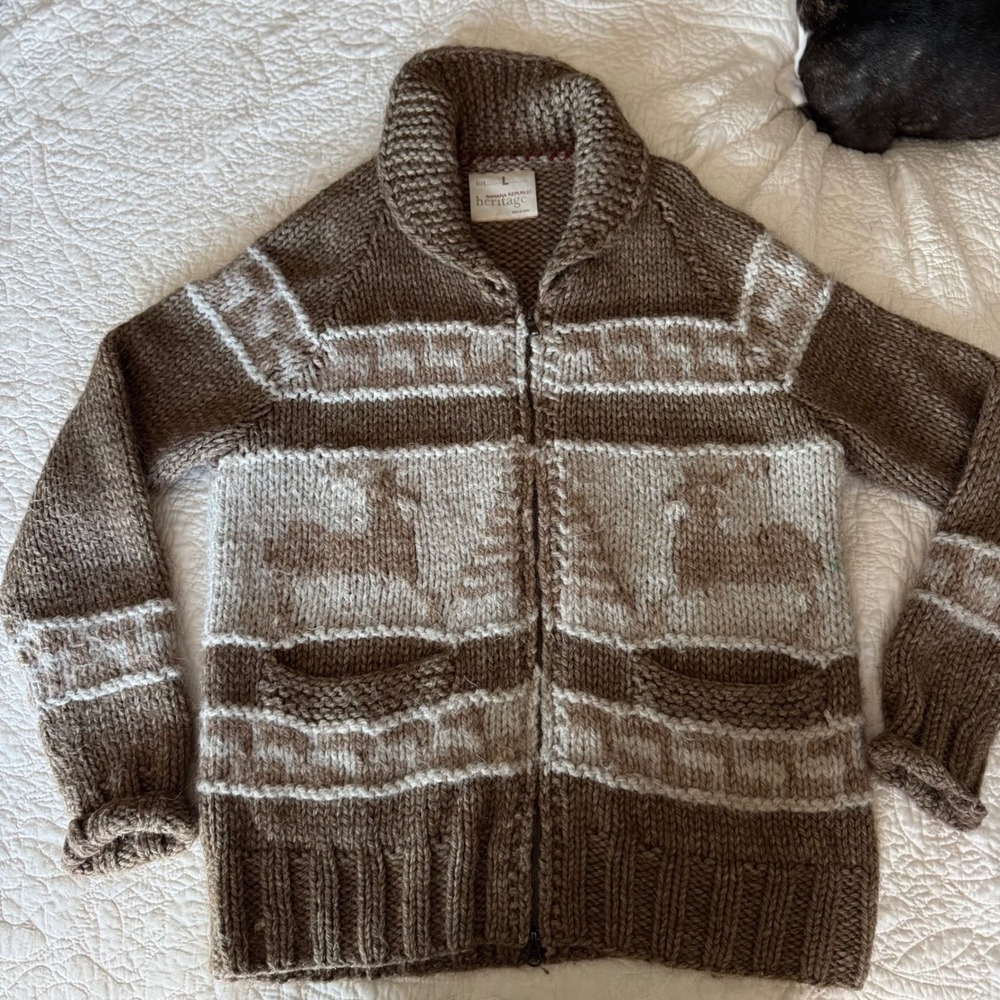 Banana Republic Heritage Alpaca Cowichan Sweater L Deer Trees Full Zip 2010